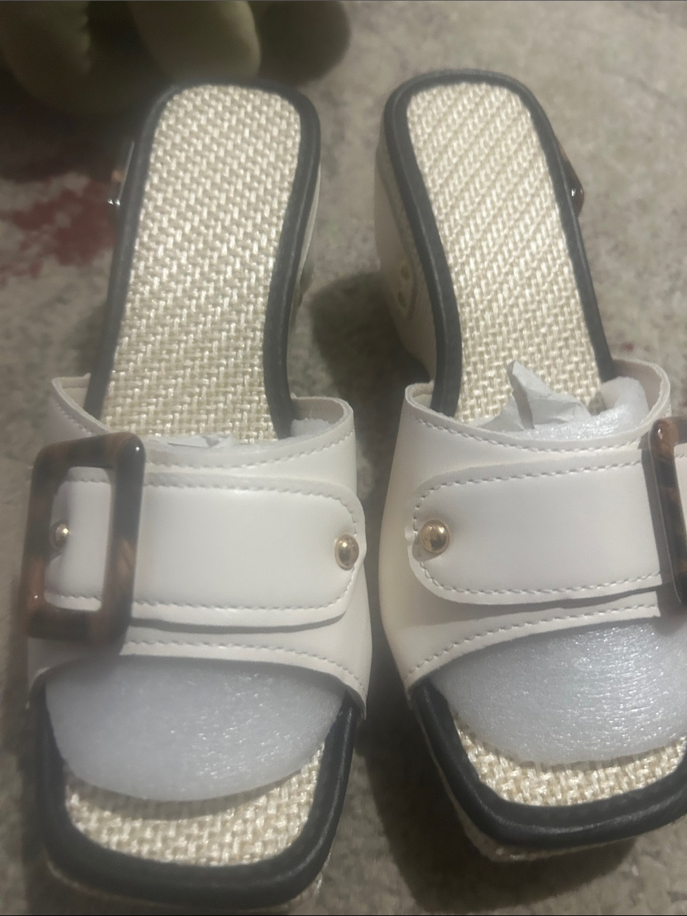 Womenβs White Slide Sandals with Buckle Accent